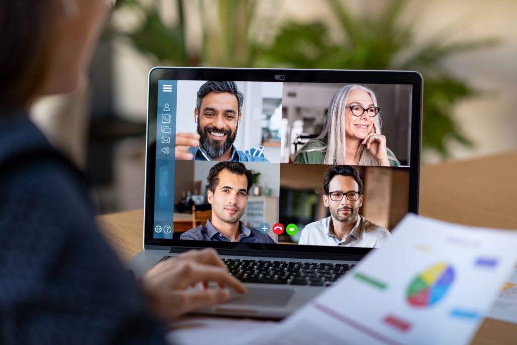 A remote team on call via UCaaS platform to discuss business goals