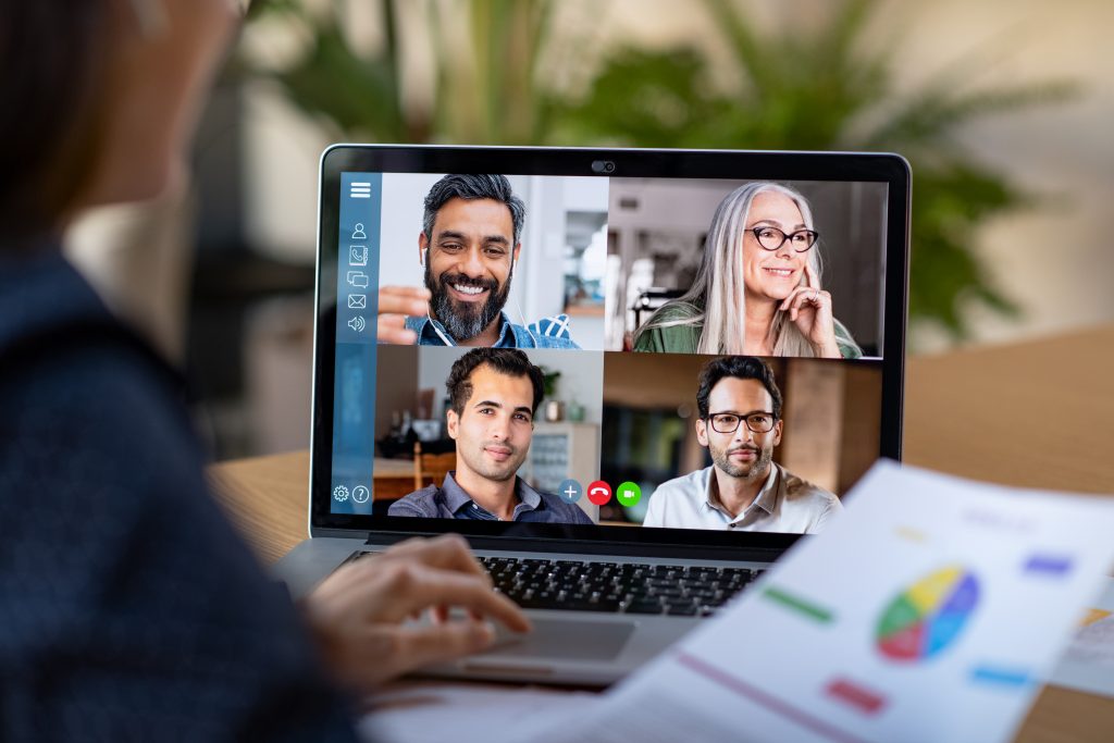 ​​A remote team on call via UCaaS platform to discuss business goals