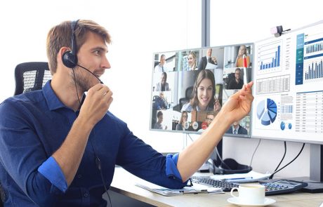 A man using video conferencing