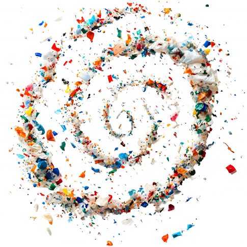 Swirling Microplastic Debris on Plain White Isolated Transparent Background