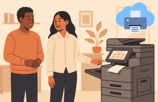 People near printer and cloud printing icon