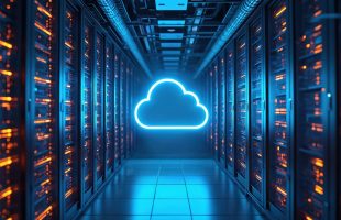Cloud icon in between electronic servers