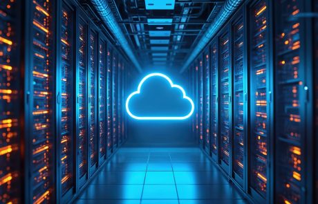 Cloud icon in between electronic servers
