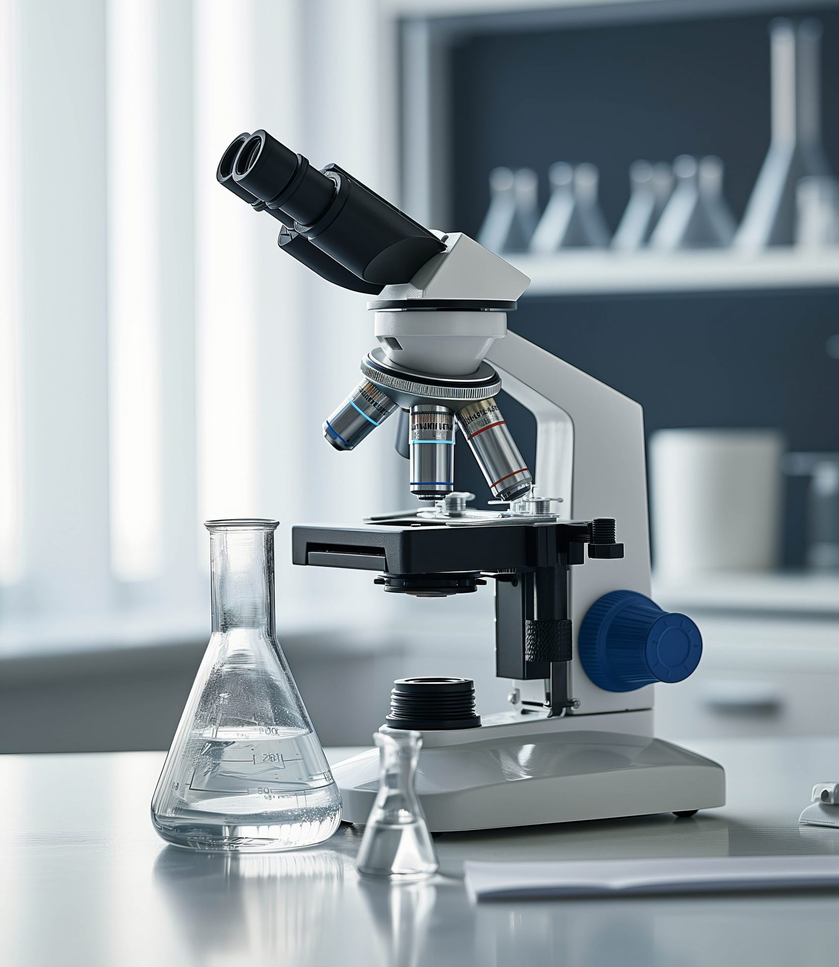 Microscope and water in a beaker