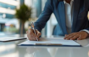 A businessperson signing a lease