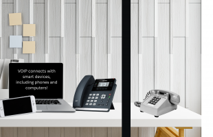 Computer, phone, and VOIP system next to a landline on a desk.