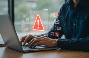 Cybersecurity warning on laptop for New Jersey business highlighting common IT mistakes