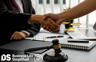 Lawyer handshake and printing icon
