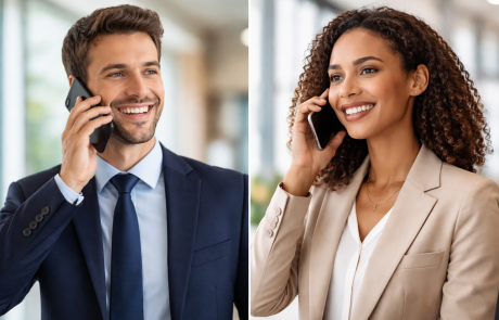 Two business people talking on the phone