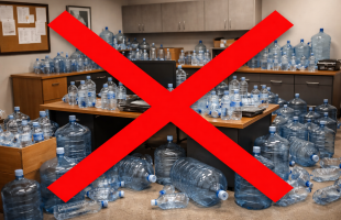 Cluttered Water Bottle Office