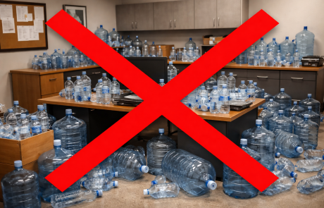 Cluttered Water Bottle Office